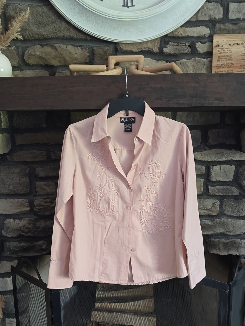 Style & Co. Light Pink Embroidered Button-Down Shirt